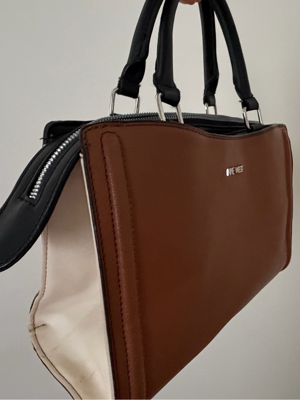 Nine West Brown, Black & Cream Structured Satchel